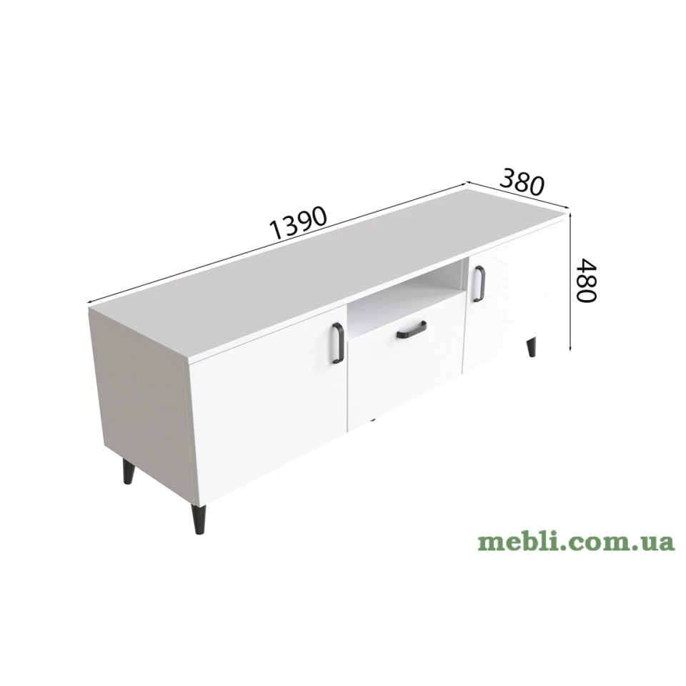 Тумба Лестер на конусних ніжках Ferrum-decor 48x139x38 Чорний метал ДСП Білий