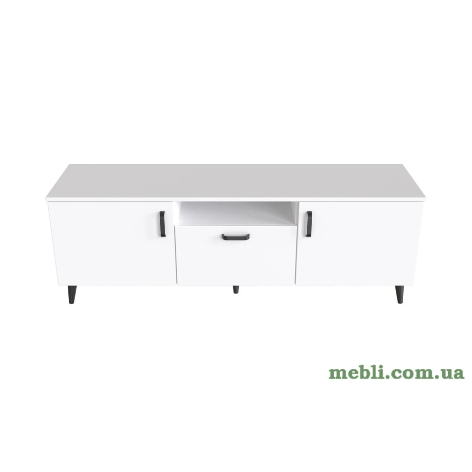 Тумба Лестер на конусних ніжках Ferrum-decor 48x139x38 Чорний метал ДСП Білий