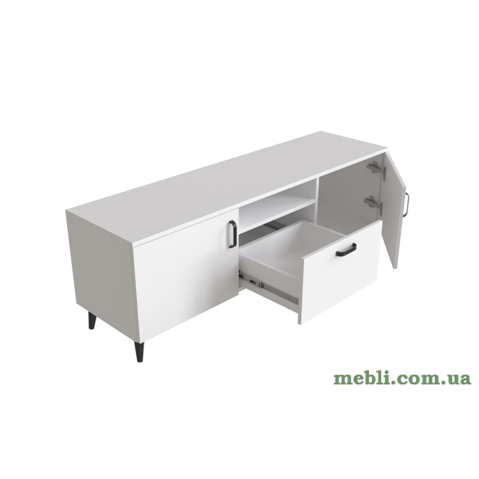 Тумба Лестер на конусних ніжках Ferrum-decor 48x139x38 Чорний метал ДСП Білий