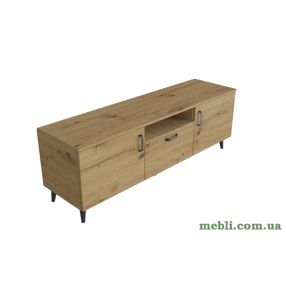 Тумба Лестер на конусних ніжках Ferrum-decor 48x139x38 Чорний метал ДСП Дуб Артизан