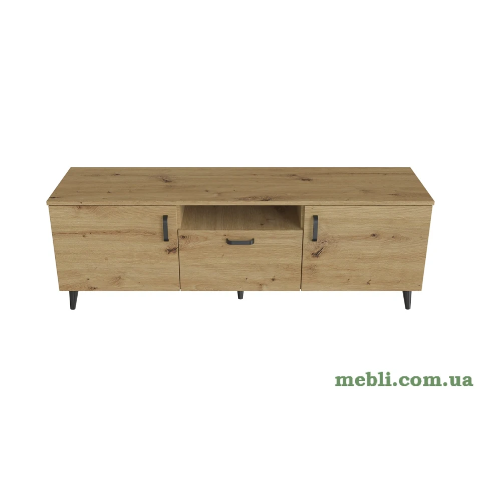Тумба Лестер на конусних ніжках Ferrum-decor 48x139x38 Чорний метал ДСП Дуб Артизан