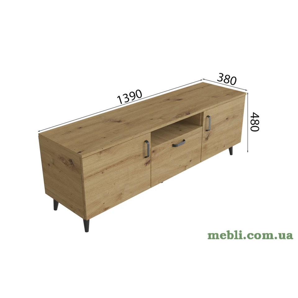 Тумба Лестер на конусних ніжках Ferrum-decor 48x139x38 Чорний метал ДСП Дуб Артизан