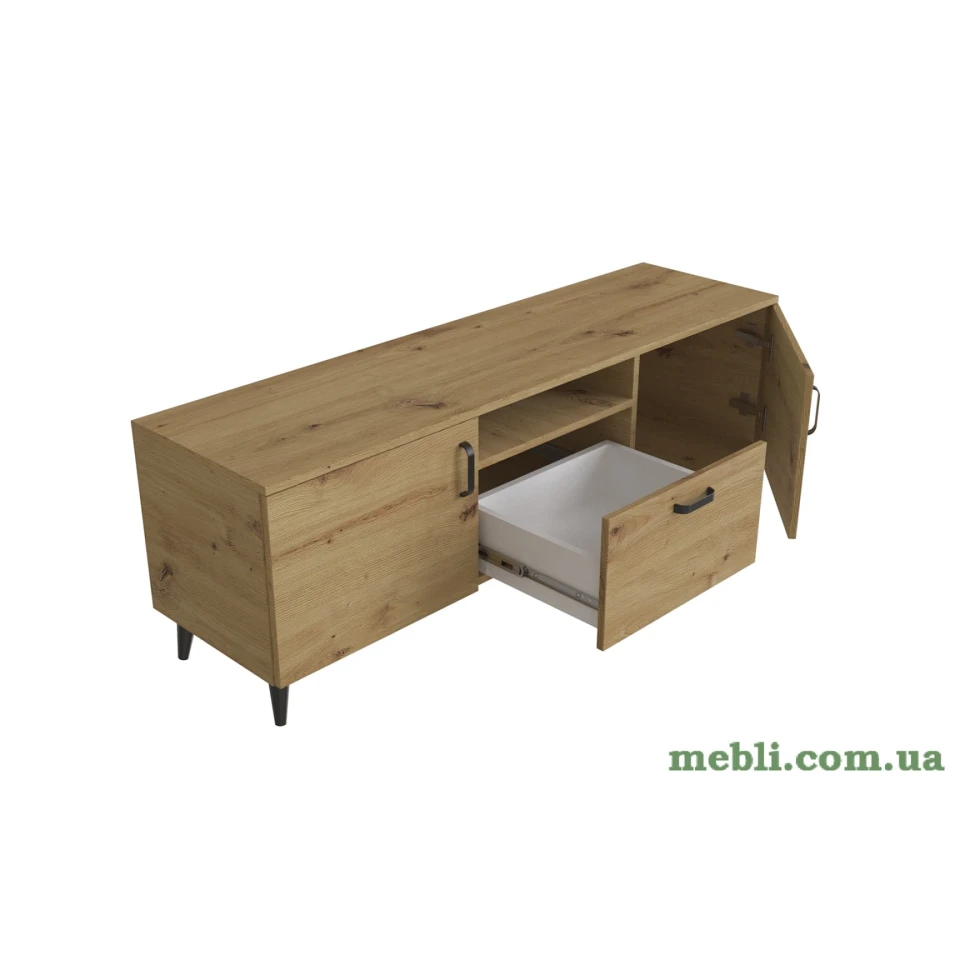Тумба Лестер на конусних ніжках Ferrum-decor 48x139x38 Чорний метал ДСП Дуб Артизан