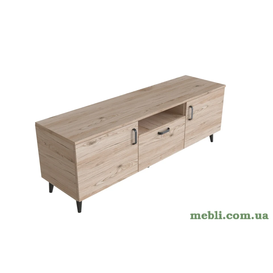 Тумба Лестер на конусних ніжках Ferrum-decor 48x139x38 Чорний метал ДСП Дуб Сан-Марино