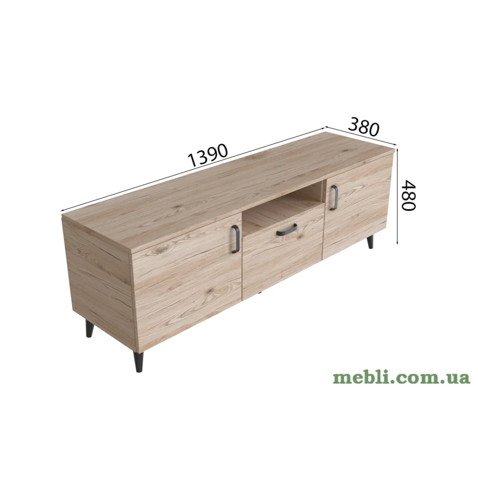 Тумба Лестер на конусних ніжках Ferrum-decor 48x139x38 Чорний метал ДСП Дуб Сан-Марино