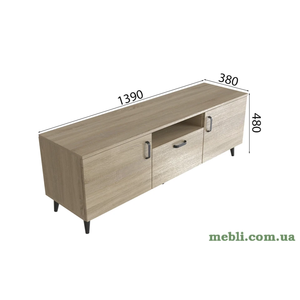 Тумба Лестер на конусних ніжках Ferrum-decor 48x139x38 Чорний метал ДСП Дуб Сонома