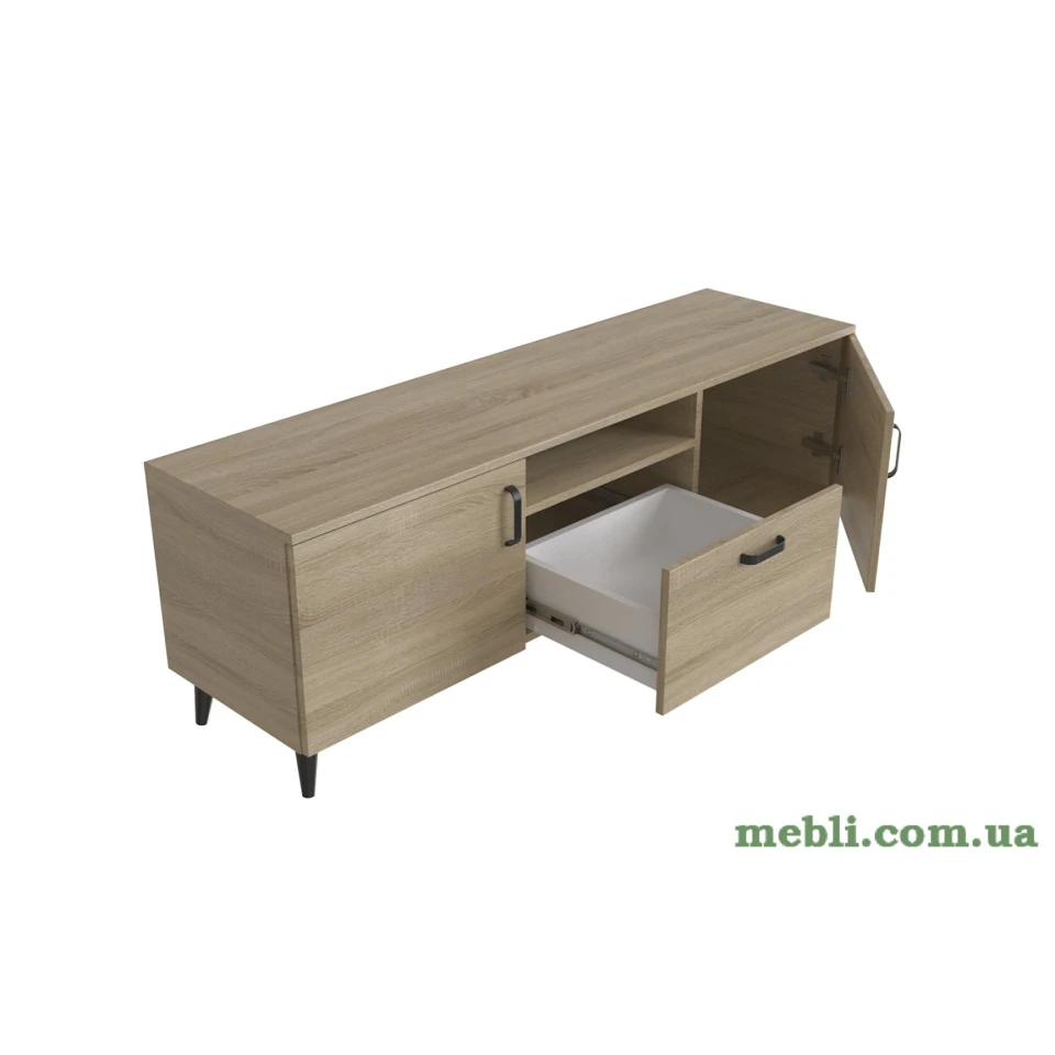 Тумба Лестер на конусних ніжках Ferrum-decor 48x139x38 Чорний метал ДСП Дуб Сонома