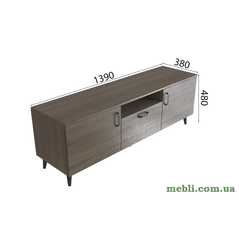 Тумба Лестер на конусних ніжках Ferrum-decor 48x139x38 Чорний метал ДСП Дуб Сонома Трюфель