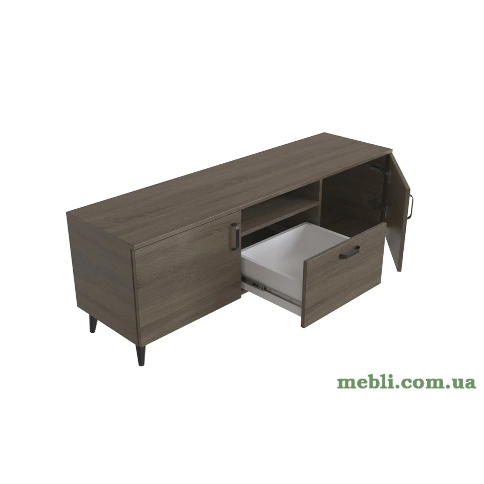 Тумба Лестер на конусних ніжках Ferrum-decor 48x139x38 Чорний метал ДСП Дуб Сонома Трюфель