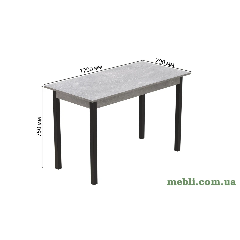 Стіл кухонний Ferrum-decor Маріо 75x120x70 Чорний ДСП Бетон 16мм