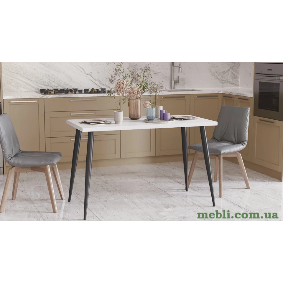 Кухонний стіл Марсель 50 Ferrum-decor 75x120x70 Чорний метал ДСП Білий 32 мм