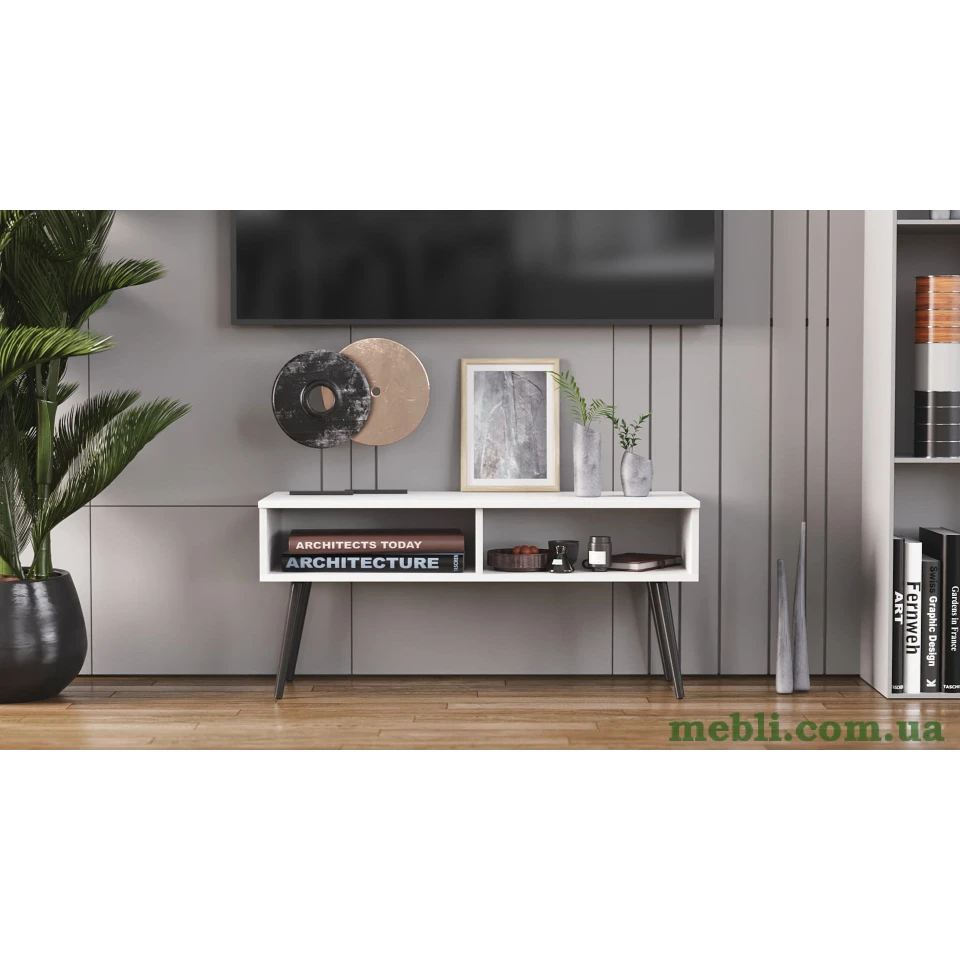 Тумба під ТВ Невада Ferrum-decor 45x100x38 Чорний метал ДСП Білий