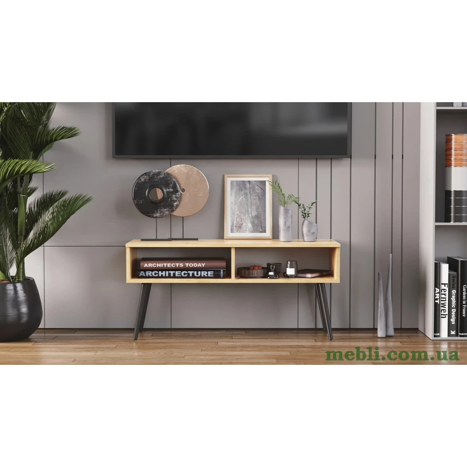 Тумба під ТВ Невада Ferrum-decor 45x100x38 Чорний метал ДСП Дуб Артизан