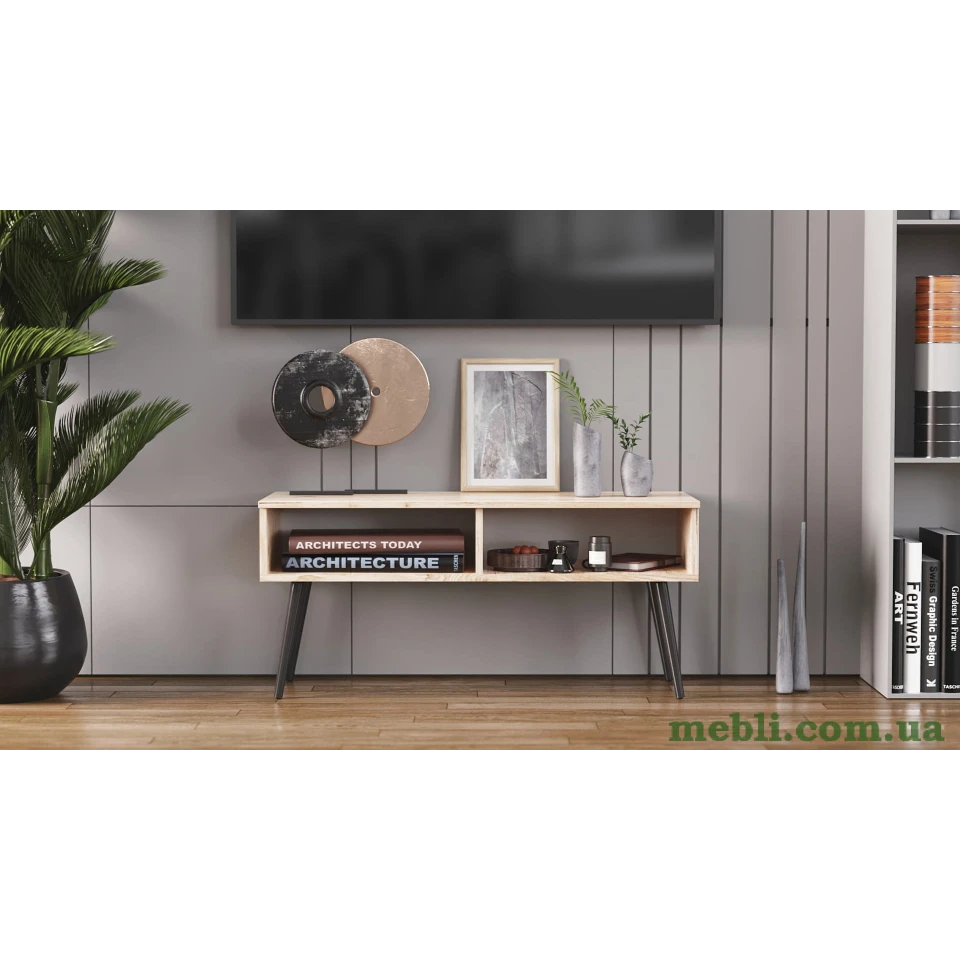 Тумба під ТВ Невада Ferrum-decor 45x100x38 Чорний метал ДСП Дуб Сан-Марино