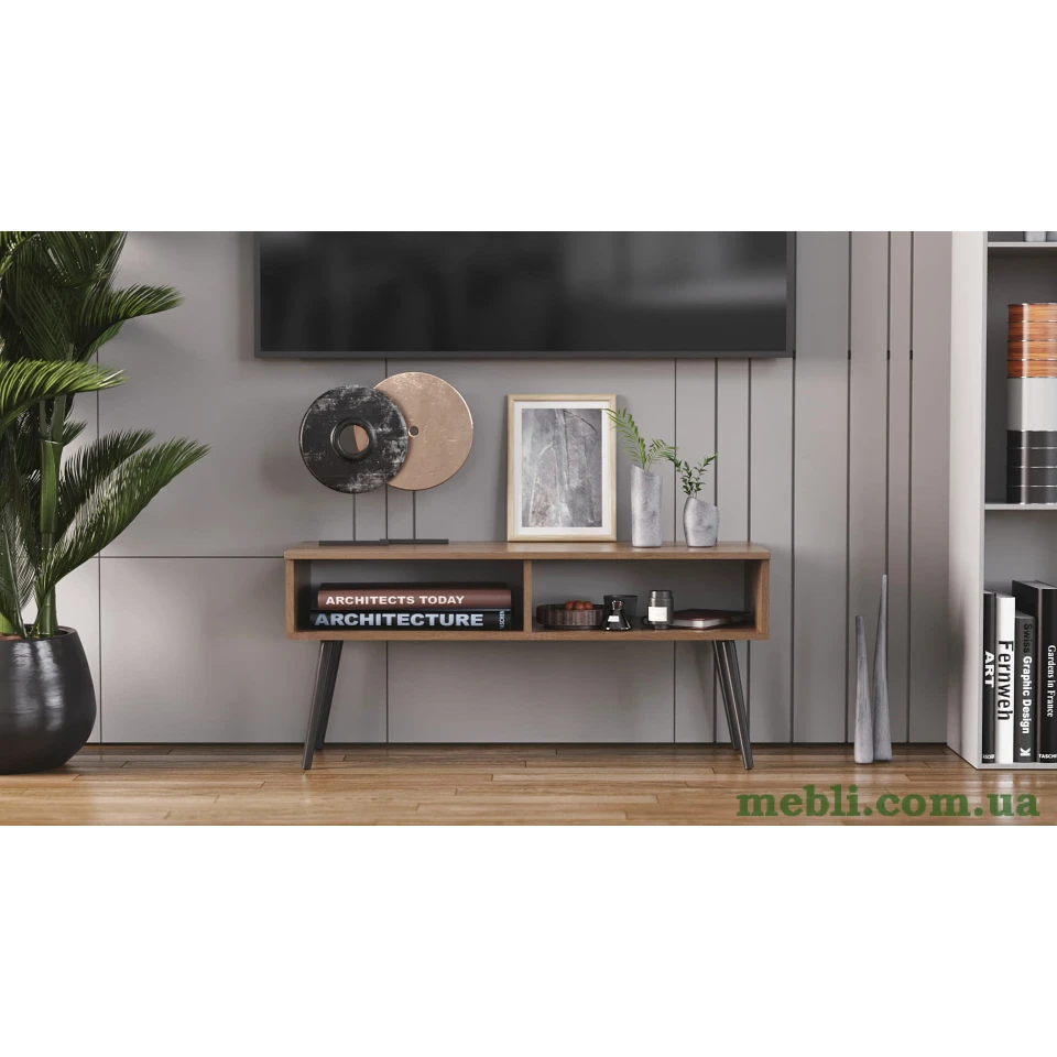 Тумба під ТВ Невада Ferrum-decor 45x100x38 Чорний метал ДСП Дуб Сонома Трюфель