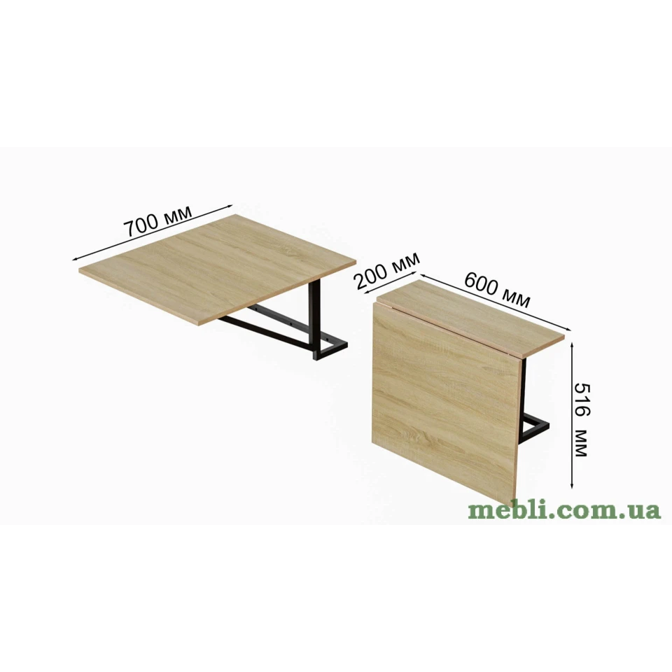 Стіл розкладний Олександр 4 Ferrum-decor 750x600x700 Чорний метал ДСП Дуб Сонома