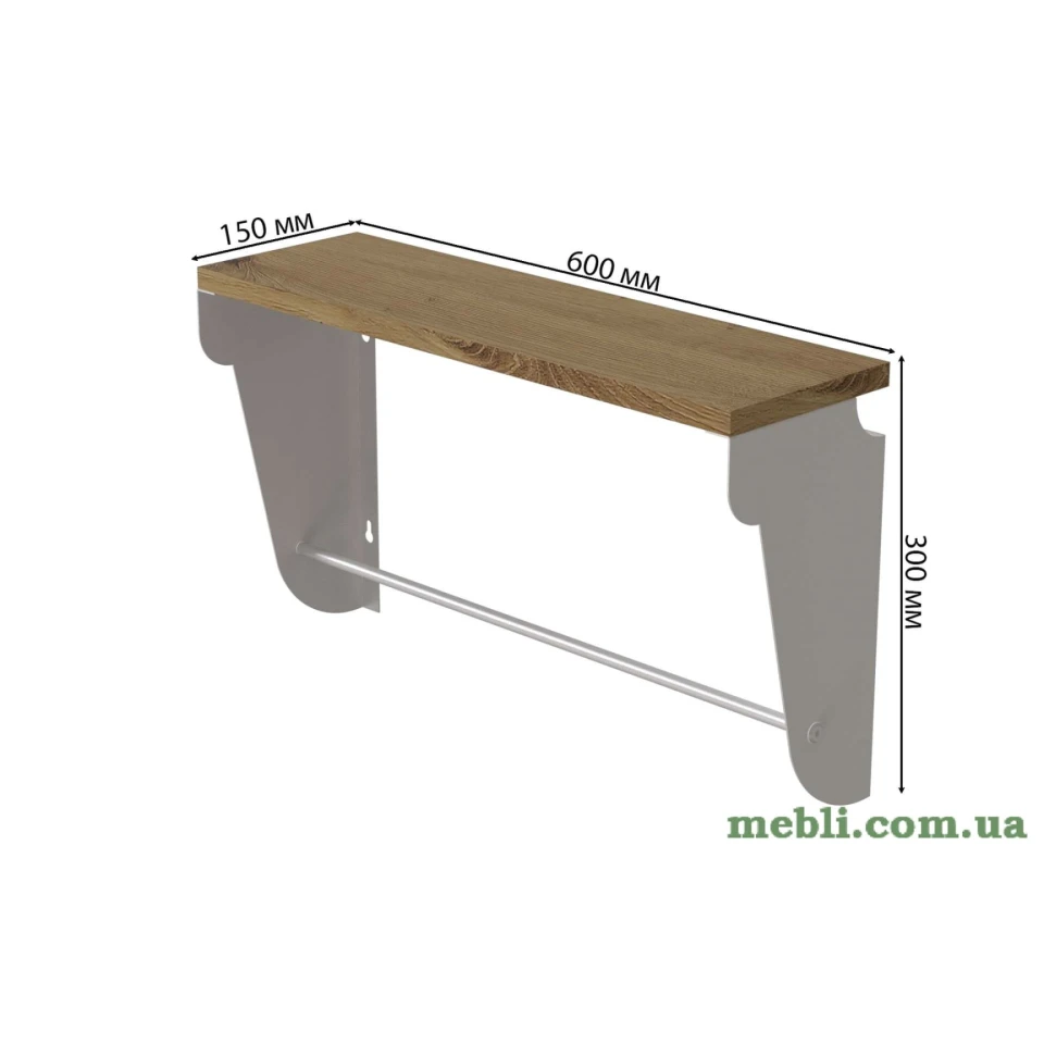 Полиця настінна Ferrum-decor Світ 300x600x150 метал Білий ДСП Дуб Артізан