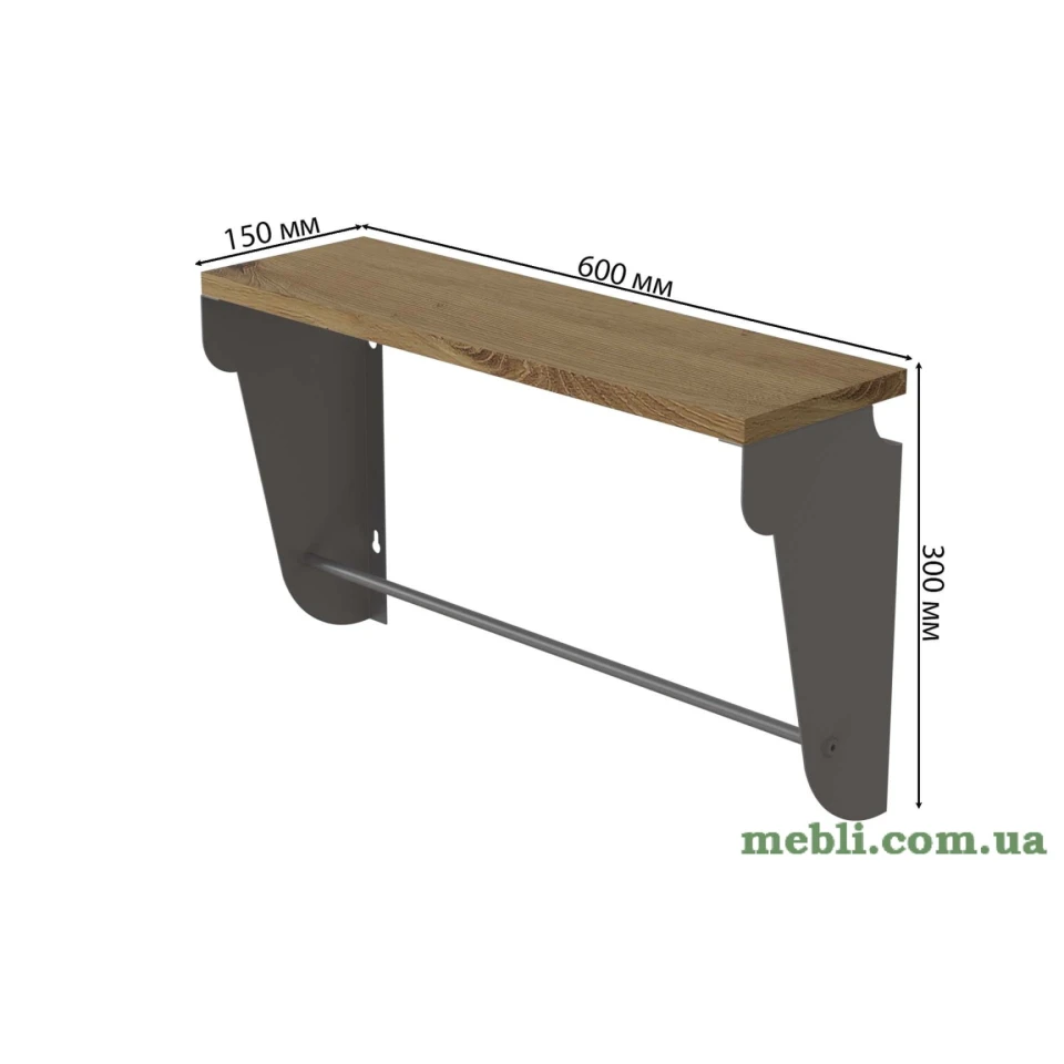 Полиця настінна Ferrum-decor Світ 300x600x150 метал Сірий ДСП Дуб Артізан