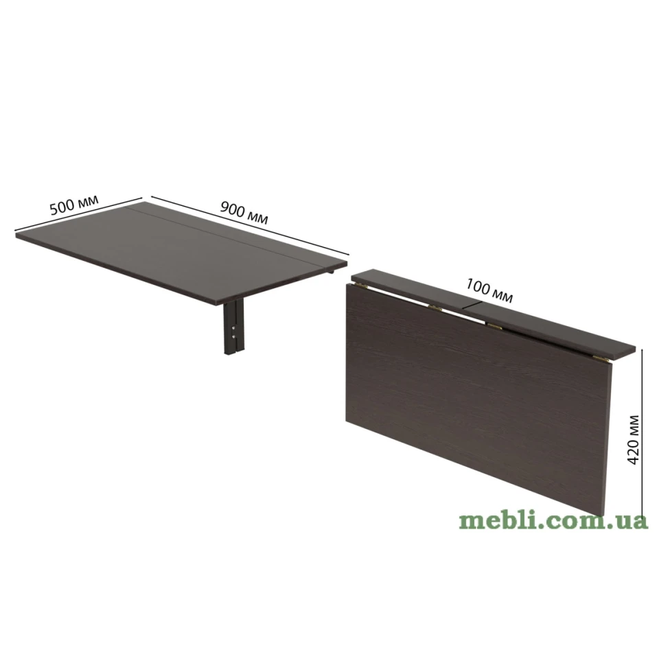 Обідній стіл-трансформер Ніка стіновий Ferrum-decor 420x900x500 Чорний метал ДСП Венге Магія