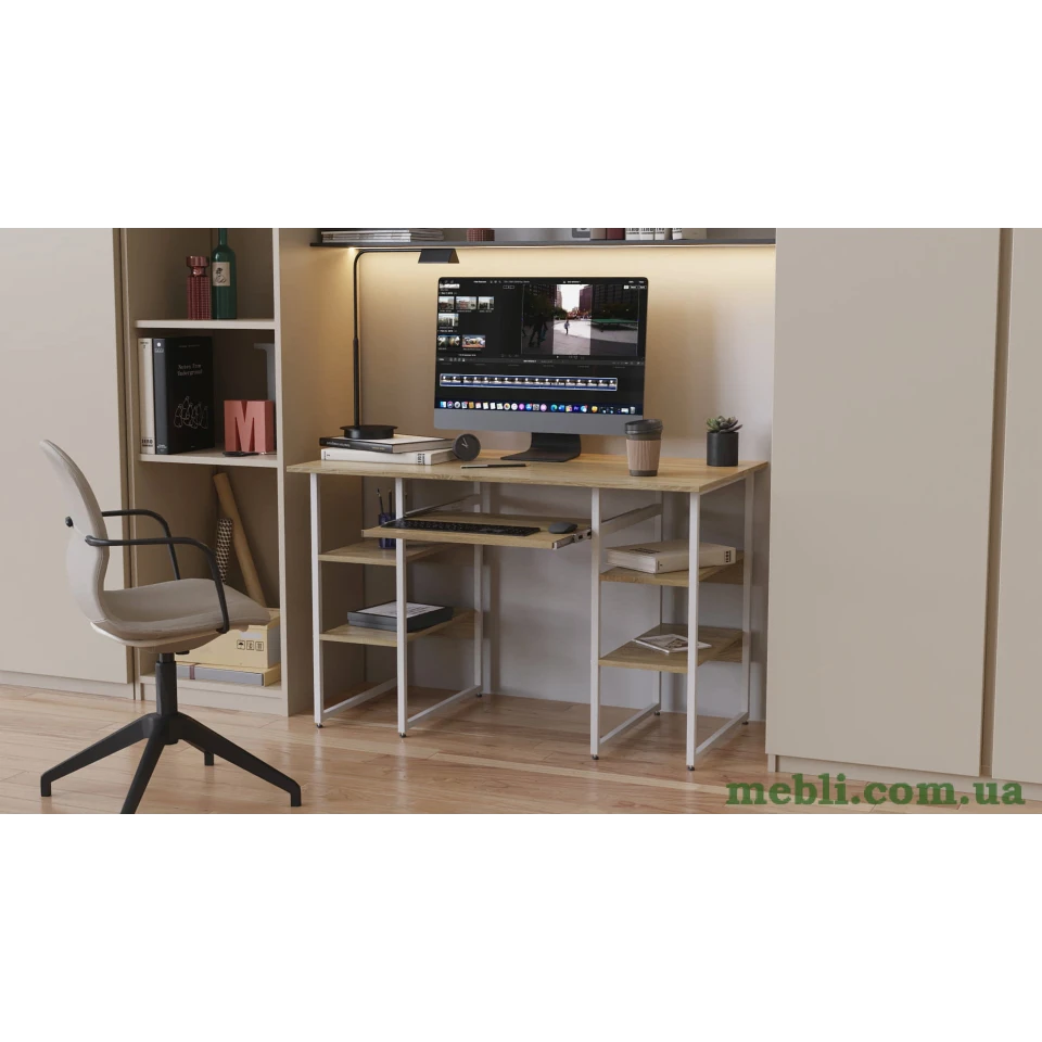 Комп'ютерний стіл Ferrum-decor Тім 75x140x60 білий ДСП Дуб Сонома 16мм