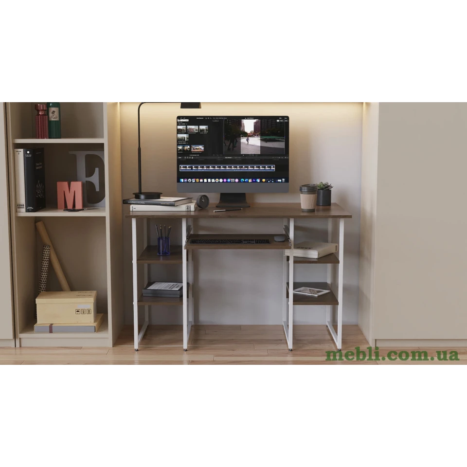 Комп'ютерний стіл Ferrum-decor Тім 75x140x60 білий ДСП Дуб Сонома Труфель 16мм