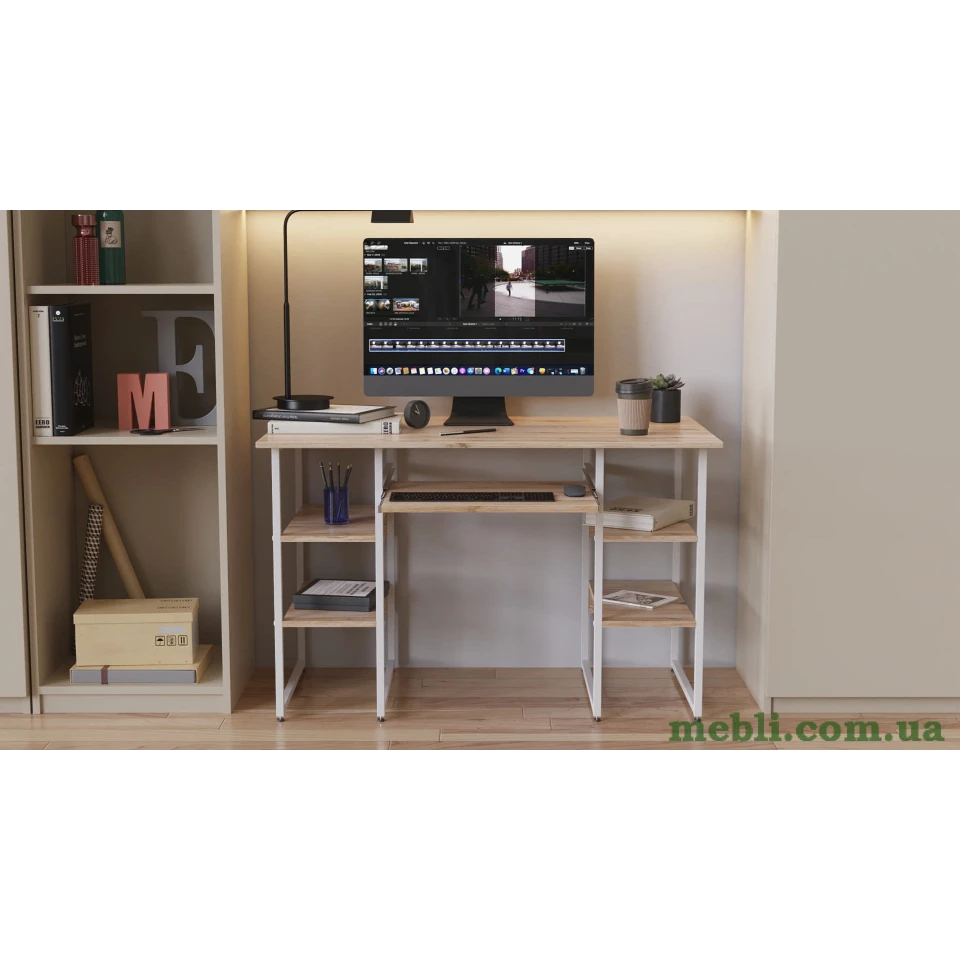 Комп'ютерний стіл Ferrum-decor Тім 75x140x70 білий ДСП Дуб Артізан 16мм