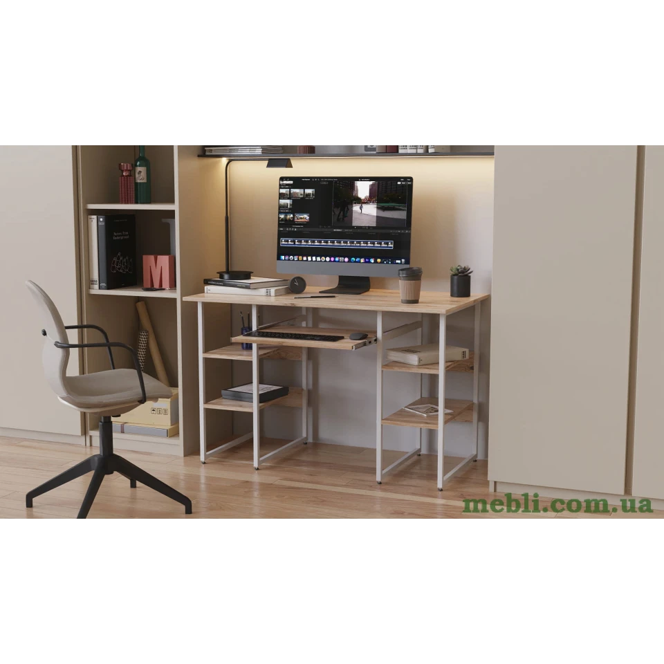 Комп'ютерний стіл Ferrum-decor Тім 75x140x70 білий ДСП Дуб Артізан 16мм