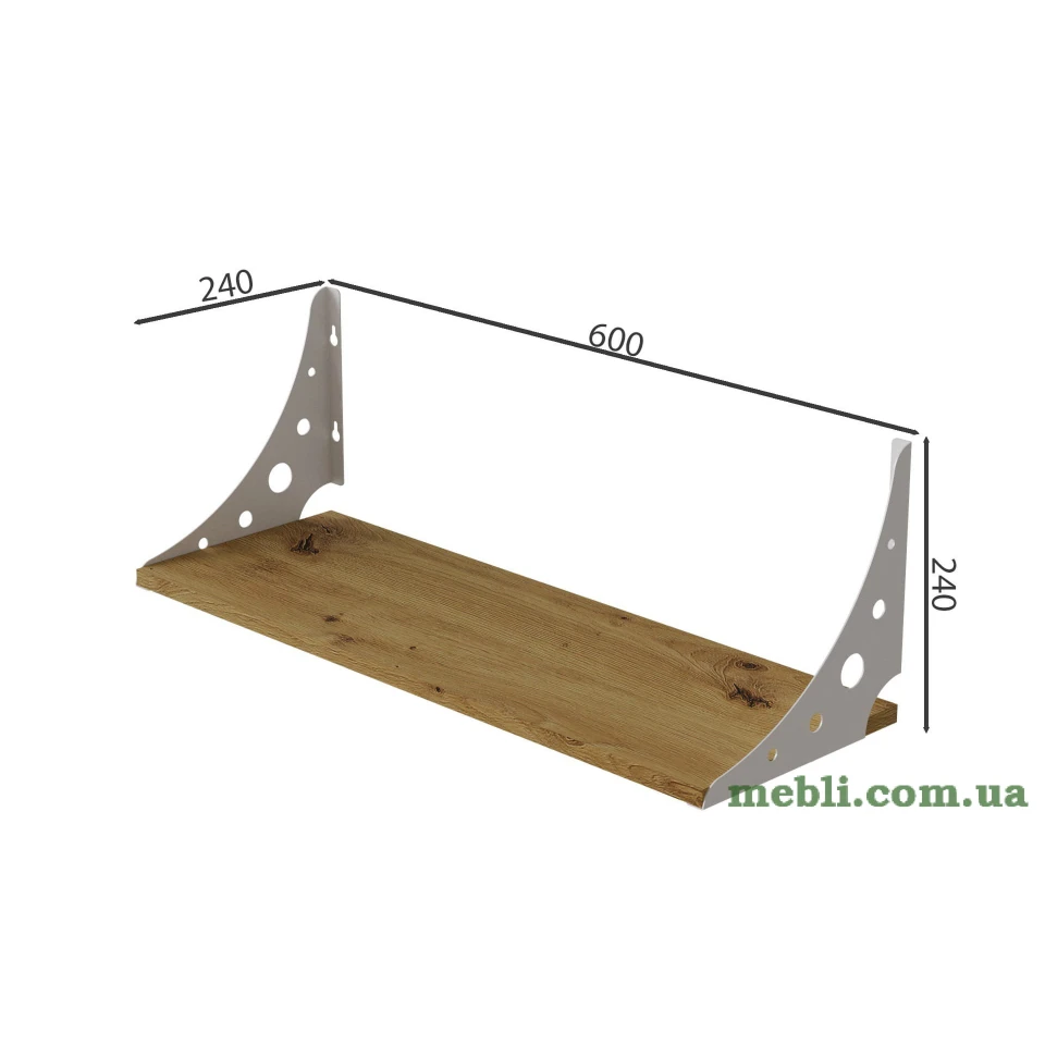 Полиця настінна Ferrum-decor Ханді 2 240x600x240 метал Білий ДСП Дуб Артізан