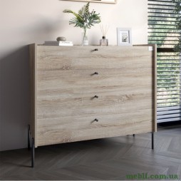 Комод із 4 шухлядами LION Wood із чорними ніжками 100х90х45 Дуб Сонома