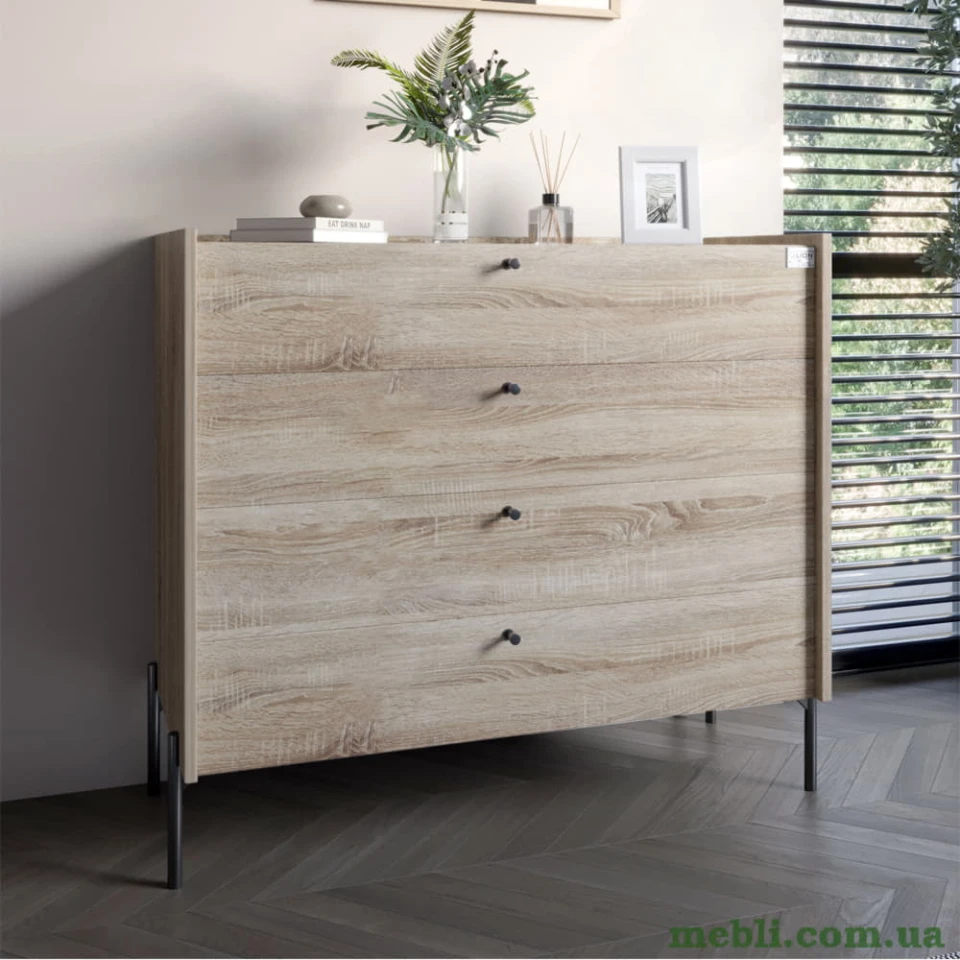 Комод із 4 шухлядами LION Wood із чорними ніжками 100х90х45 Дуб Сонома