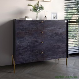 Комод із 4 шухлядами LION Wood із золотими ніжками 100х90х45 Бетон темний
