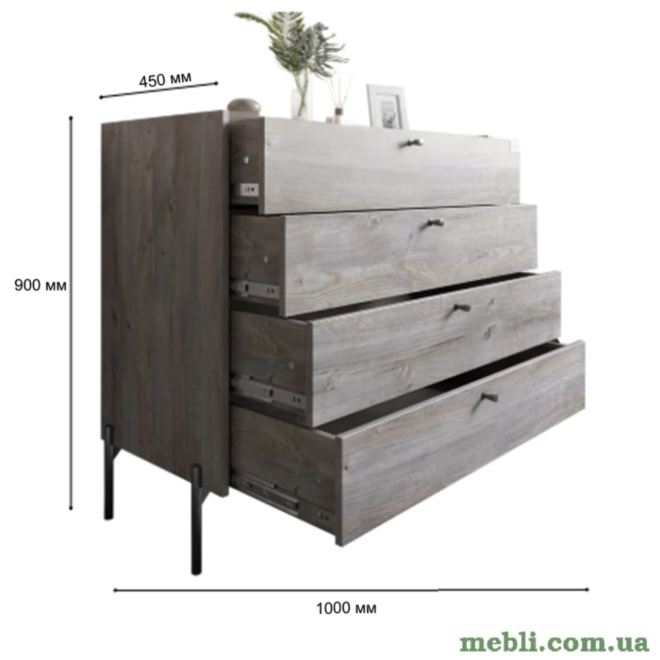 Комод із 4 шухлядами LION Wood із золотими ніжками 100х90х45 Дуб Сонома