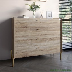 Комод із 4 шухлядами LION Wood із золотими ніжками 100х90х45 Дуб Сонома Трюфель
