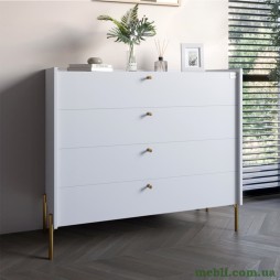 Комод із 4 шухлядами LION Wood із золотими ніжками 100х90х45 Німфея Альба (білий)