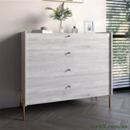 Комод із 4 шухлядами LION Wood із золотими ніжками 100х90х45 Самоа Димчастий