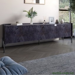 Тумба під телевізор на 3 шухляди LION Wood з чорними ніжками 160х65х40 Бетон темний