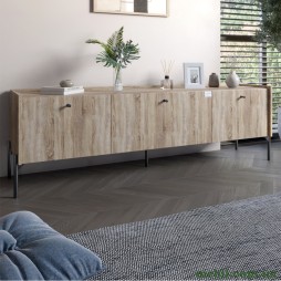 Тумба під телевізор на 3 шухляди LION Wood з чорними ніжками 160х65х40 Дуб Сонома Трюфель