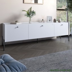 Тумба під телевізор на 3 шухляди LION Wood з чорними ніжками 160х65х40 Німфея Альба (білий)