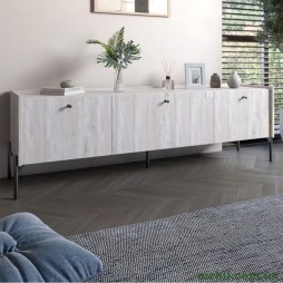 Тумба під телевізор на 3 шухляди LION Wood з чорними ніжками 160х65х40 Самоа Димчастий