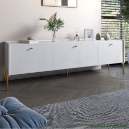 Тумба під телевізор на 3 шухляди LION Wood з золотими ніжками 160х65х40 Бетон sТyle