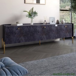 Тумба під телевізор на 3 шухляди LION Wood з золотими ніжками 160х65х40 Бетон темний