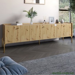 Тумба під телевізор на 3 шухляди LION Wood з золотими ніжками 160х65х40 Дуб Артизан