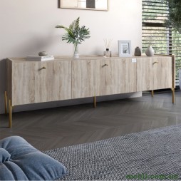 Тумба під телевізор на 3 шухляди LION Wood з золотими ніжками 160х65х40 Дуб Сонома