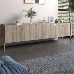 Тумба під телевізор на 3 шухляди LION Wood з золотими ніжками 160х65х40 Дуб Сонома Трюфель