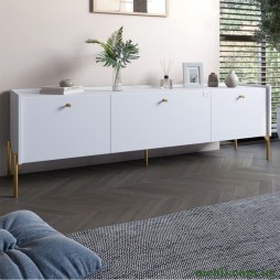 Тумба під телевізор на 3 шухляди LION Wood з золотими ніжками 160х65х40 Німфея Альба (білий)