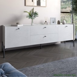 Тумба під телевізор з шухлядами LION Wood з чорними ніжками 180х50х40 Бетон sТyle