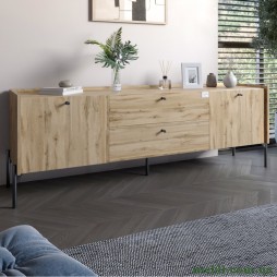 Тумба під телевізор з шухлядами LION Wood з чорними ніжками 180х50х40 Дуб Аппалачі