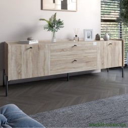 Тумба під телевізор з шухлядами LION Wood з чорними ніжками 180х50х40 Дуб Сонома