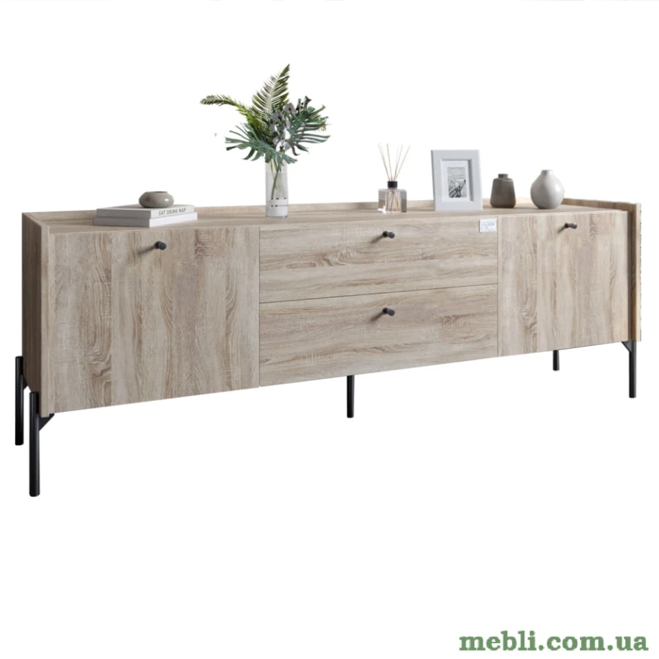 Тумба під телевізор з шухлядами LION Wood з чорними ніжками 180х50х40 Дуб Сонома