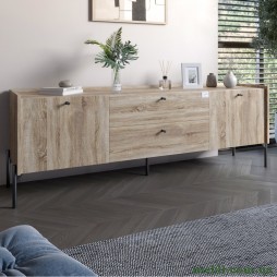 Тумба під телевізор з шухлядами LION Wood з чорними ніжками 180х50х40 Дуб Сонома Трюфель